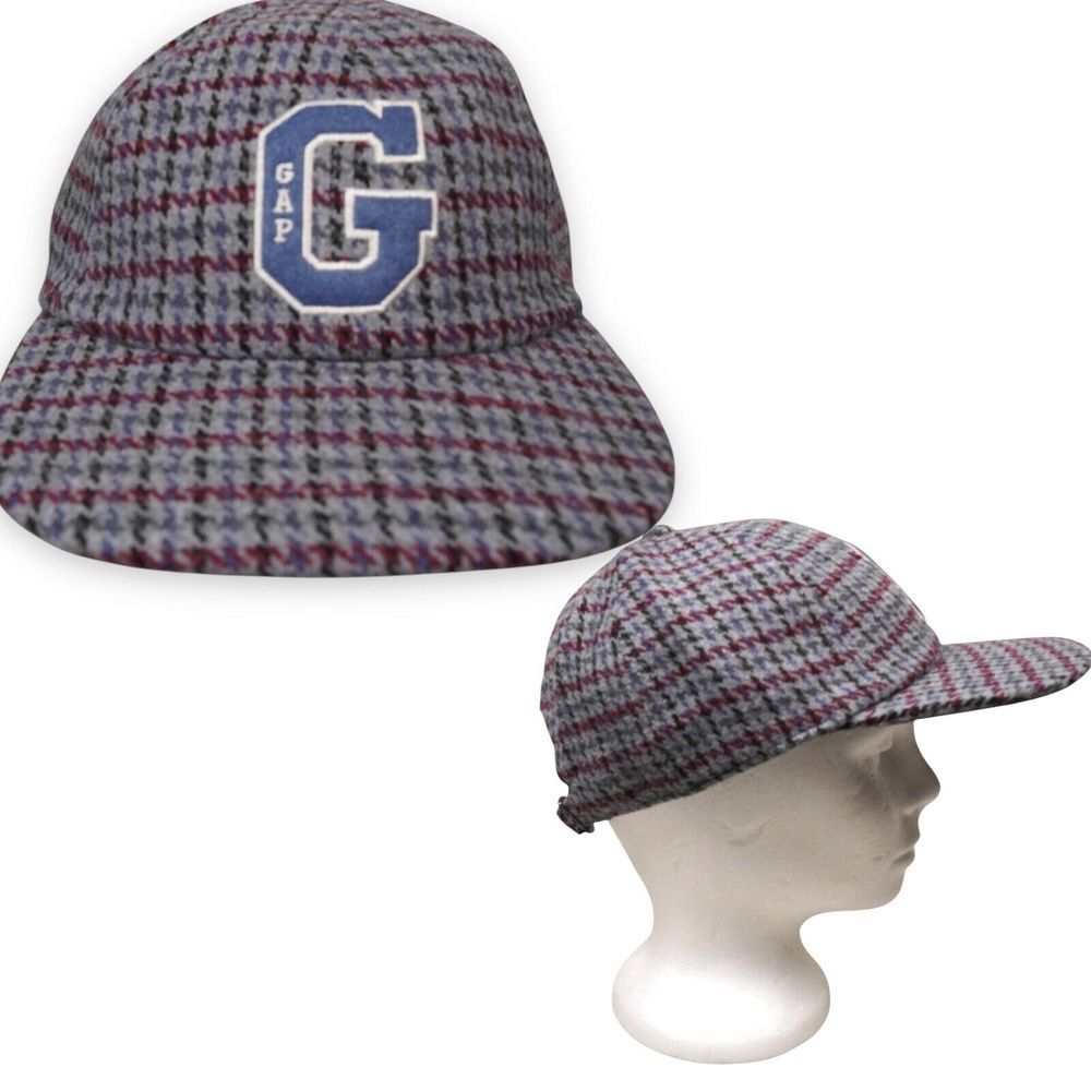 Gap Hat Adult Strapback Red Gray Tweed Houndstooth Cap Varsity Logo Collegiate